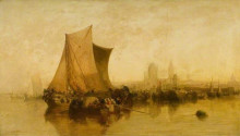 Картина "view of mayence, germany, with market boats" художника "уэбб джеймс"
