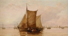 Репродукция картины "a barge on the texel" художника "уэбб джеймс"