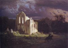 Репродукция картины "ruins in the moonlit landscape" художника "бёклин арнольд"
