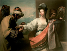 Картина "isaac&#39;s servant trying the bracelet on rebecca&#39;s arm" художника "уэст бенджамин"