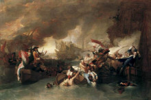 Картина "the battle of la hogue, destruction of the french fleet, may 22, 1692" художника "уэст бенджамин"