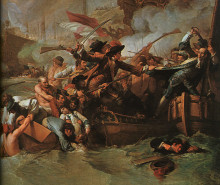 Репродукция картины "the battle of la hogue, destruction of the french fleet, may 22, 1692 (detail)" художника "уэст бенджамин"