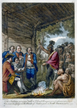 Репродукция картины "the indians giving a talk to colonel bouquet in a conference at a council fire, near his camp on the banks of muskingum in north america in oct. 1764" художника "уэст бенджамин"