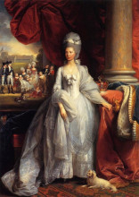 Репродукция картины "portrait of queen charlotte of the united kingdom, with windsor and the royal family in the background" художника "уэст бенджамин"