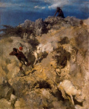 Репродукция картины "pan frightening a shepherd" художника "бёклин арнольд"