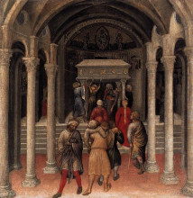 Копия картины "quaratesi altarpiece, pilgrims at the tomb of st.nicholas of bari" художника "фабриано джентиле да"