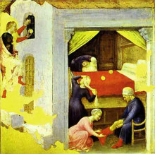 Копия картины "st. nicholas and the three gold balls, from the predella of the quaratesi triptych from san niccolo, florence" художника "фабриано джентиле да"