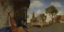Картина "a view of delft with a musical instrument seller s stall" художника "фабрициус карел"