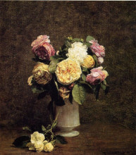 Картина "roses in a white porcelin vase" художника "фантен-латур анри"