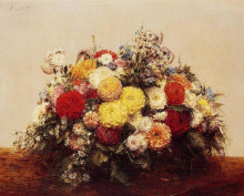 Копия картины "large vase of dahlias and assorted flowers" художника "фантен-латур анри"