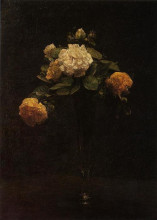 Копия картины "white and yellow roses in a tall vase" художника "фантен-латур анри"