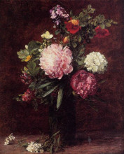 Репродукция картины "flowers large bouquet with three peonies" художника "фантен-латур анри"