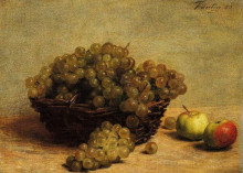 Репродукция картины "still life apples and grapes" художника "фантен-латур анри"