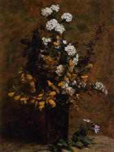 Картина "broom and other spring flowers in a vase" художника "фантен-латур анри"