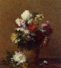 Репродукция картины "large bouquet of chrysanthemums" художника "фантен-латур анри"