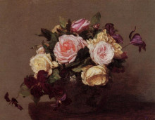 Копия картины "roses and clematis" художника "фантен-латур анри"