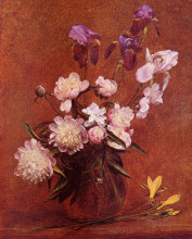Репродукция картины "bouquet of peonies and iris" художника "фантен-латур анри"