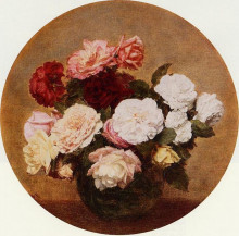 Репродукция картины "a large bouquet of roses" художника "фантен-латур анри"