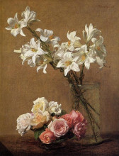 Репродукция картины "roses and lilies" художника "фантен-латур анри"