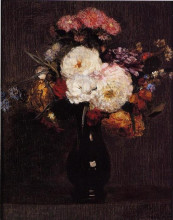Репродукция картины "dahlias, queens daisies, roses and corn flowers" художника "фантен-латур анри"