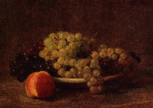 Копия картины "still life with grapes and a peach" художника "фантен-латур анри"