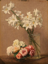 Репродукция картины "roses and lilies" художника "фантен-латур анри"