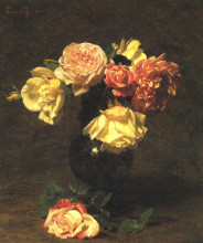 Репродукция картины "white and pink roses" художника "фантен-латур анри"
