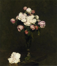 Репродукция картины "white roses and roses in a footed glass" художника "фантен-латур анри"