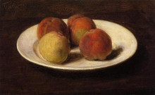 Репродукция картины "still life of four peaches" художника "фантен-латур анри"