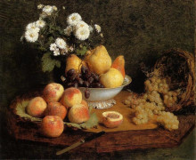 Картина "flowers and fruit on a table" художника "фантен-латур анри"