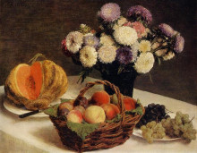Репродукция картины "flowers and fruit, a melon" художника "фантен-латур анри"