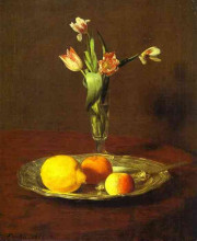 Репродукция картины "lemons, apples and tulips" художника "фантен-латур анри"