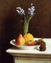 Репродукция картины "still life hyacinths and fruit" художника "фантен-латур анри"
