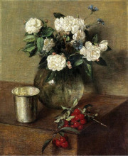 Копия картины "white roses and cherries" художника "фантен-латур анри"