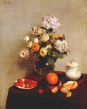 Картина "still life vase of hydrangeas and ranunculus" художника "фантен-латур анри"