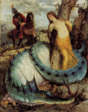 Репродукция картины "angelika, guarded by a dragon (angelica and ruggiero)" художника "бёклин арнольд"