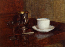 Репродукция картины "still life glass, silver goblet and cup of champagn" художника "фантен-латур анри"