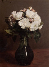 Репродукция картины "white roses in a green vase" художника "фантен-латур анри"