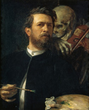 Копия картины "self-portrait with death as a fiddler" художника "бёклин арнольд"