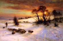 Картина "herding sheep in a winter landscape at sunset" художника "фаркухарсон джозеф"