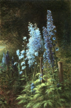 Копия картины "delphiniums in a wooded landscape" художника "фаркухарсон джозеф"