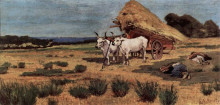 Репродукция картины "pause in the maremma with farmers and ox-cart" художника "фаттори джованни"