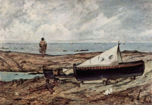 Копия картины "der graue tag (strand mit fischern und booten)" художника "фаттори джованни"