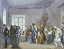 Картина "police commissary&#39;s reception room the night before a holiday" художника "федотов павел"