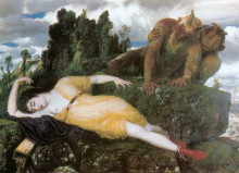 Репродукция картины "diana sleeping with two fauns" художника "бёклин арнольд"