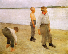 Репродукция картины "boys throwing pebbles into the river" художника "ференци карой"