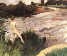 Репродукция картины "gloomy landscape with bather" художника "ференци карой"