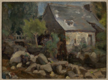 Репродукция картины "rustic landscape with bridge and houses" художника "феррас де алмейда жуниор хосе"