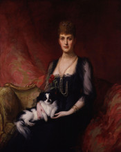 Репродукция картины "portrait of alexandra of denmark. the dog is thought to be a japanese chin called punch." художника "филдес люк"