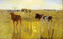 Копия картины "cattle seen against the sun on the island of saltholm. a color study" художника "филипсен теодор"